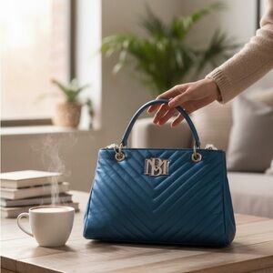 Badgley Mischka Quilted Royal Blue Satchel NWT